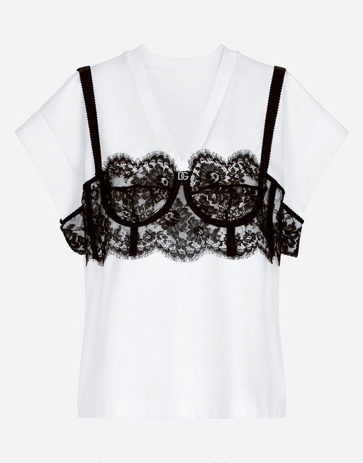 JERSEY T-SHIRT WITH LACE BUSTIER DETAIL