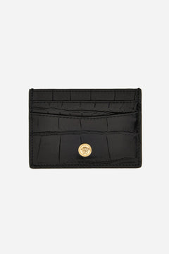 Icon Card Holder In Embossed Croc Calf Leather