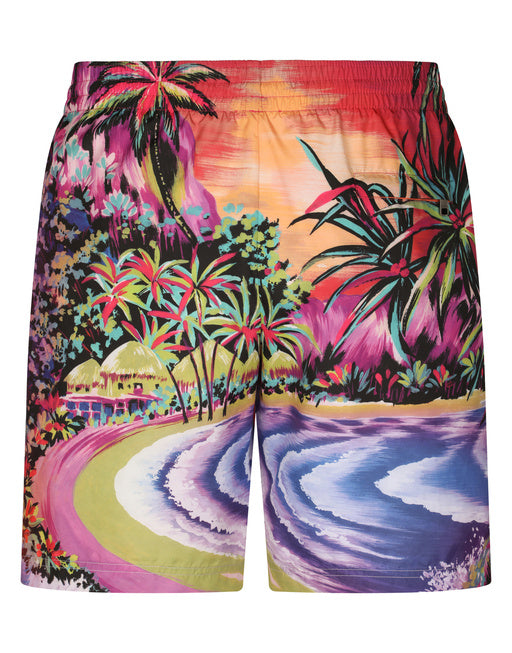 MID-LENGTH SWIM TRUNKS WITH HAWAIIAN PRINT
