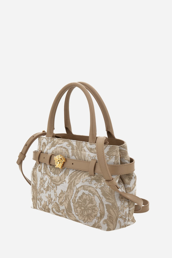 La Medusa Small Tote In Jacquard Fabric-Calf Leather