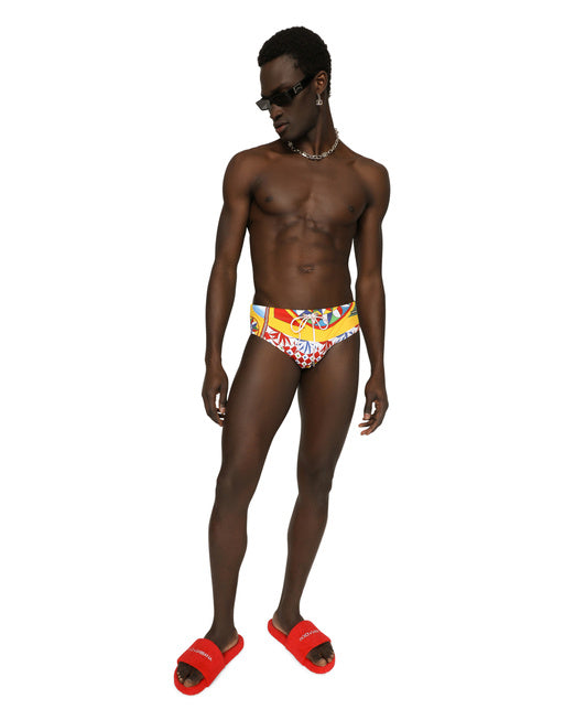 CARRETTO-PRINT SWIM BRIEFS WITH HIGH-CUT LEG