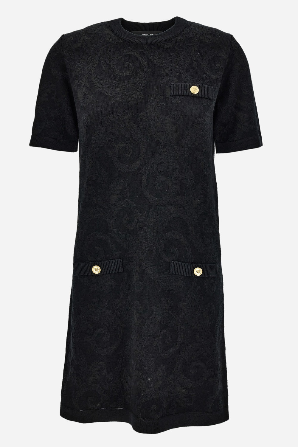 Knit Dress In Barocco Leafy Viscose Blend Jacquard