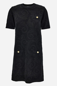 Knit Dress In Barocco Leafy Viscose Blend Jacquard