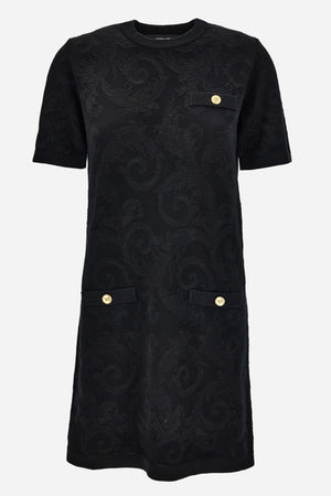 Knit Dress In Barocco Leafy Viscose Blend Jacquard