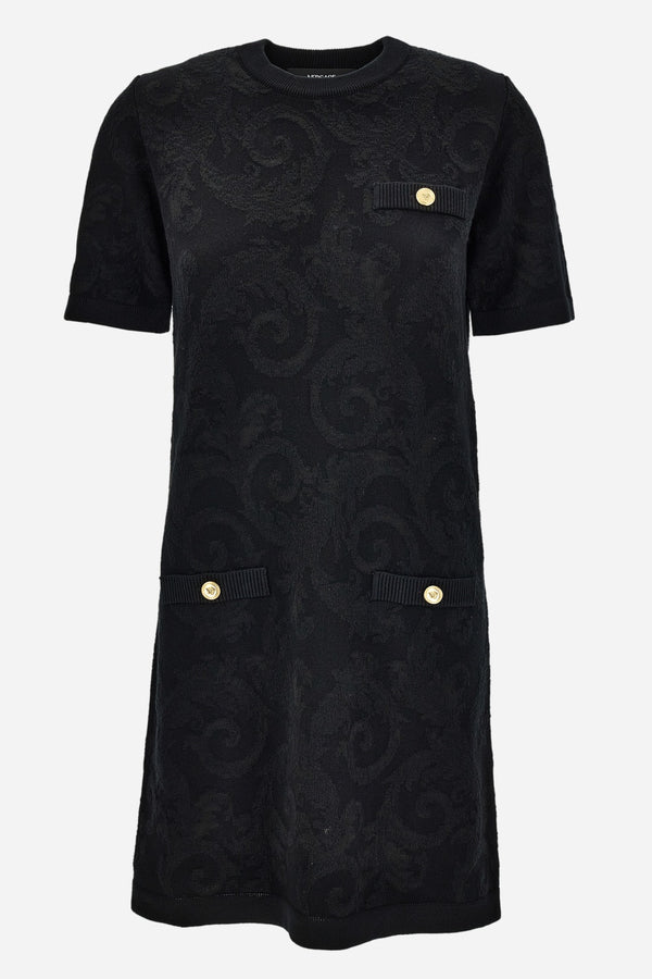 Knit Dress In Barocco Leafy Viscose Blend Jacquard
