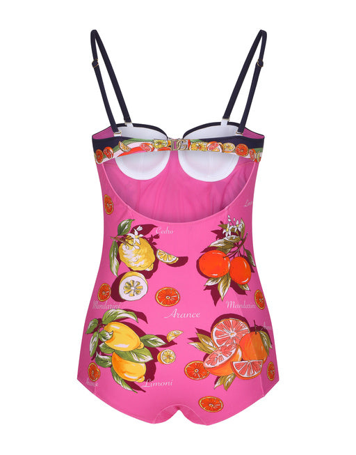 CITRUS-PRINT BALCONETTE ONE-PIECE SWIMSUIT