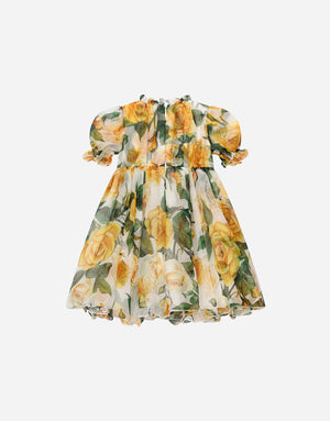 CHIFFON DRESS WITH BLOOMERS AND YELLOW ROSE PRINT