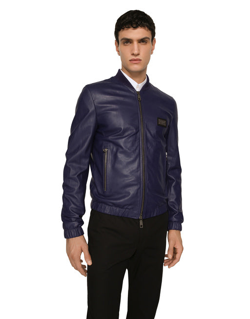 LEATHER JACKET WITH LOGO PLAQUE