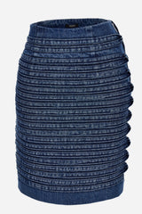 Skirt Denim In Embroiderd Stripes R Washed  Medium Blue