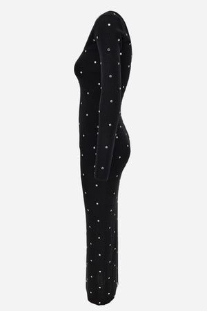 Knit Dress In Wool Studs And Crystals Embroidery