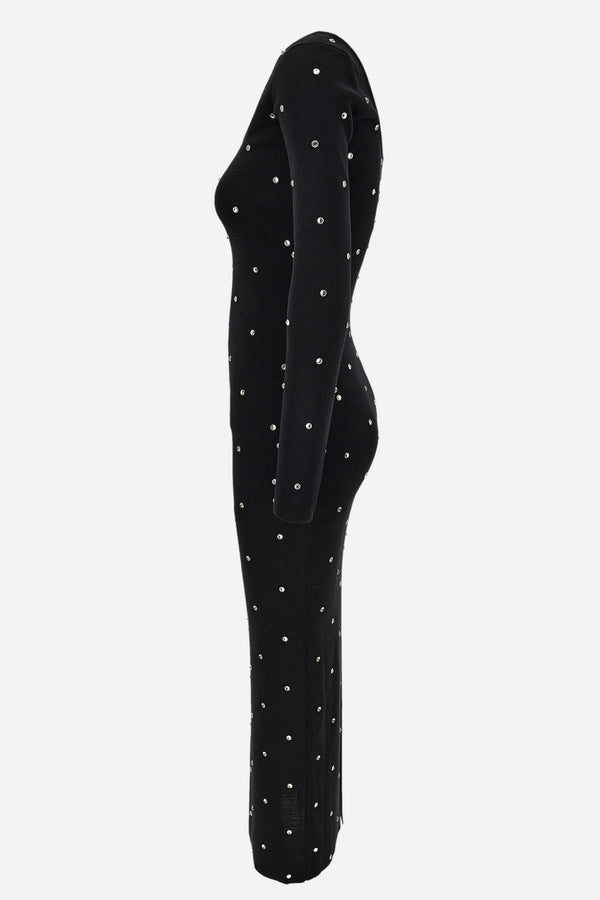 Knit Dress In Wool Studs And Crystals Embroidery
