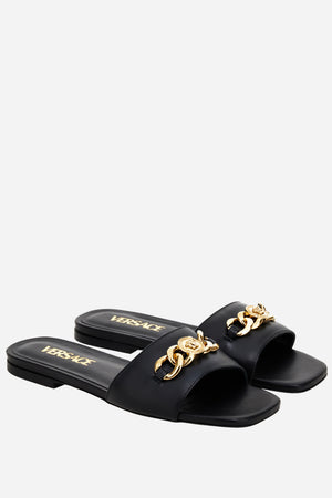 Icon Chain Flat Sandal  In Calf Leather