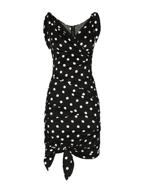 CHARMEUSE MIDI DRESS WITH DRAPING AND POLKA-DOT PRINT