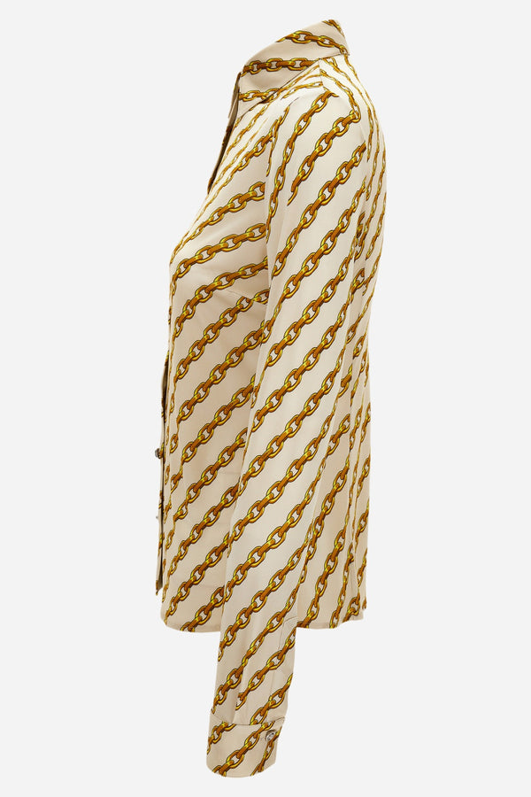 Formal Shirt In Oblique Gold Chain Stripes On Responsible Viscose Liquid Jersey Light