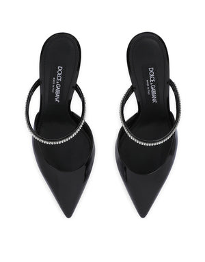POLISHED CALFSKIN MULES WITH EMBROIDERY