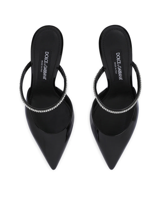 POLISHED CALFSKIN MULES WITH EMBROIDERY