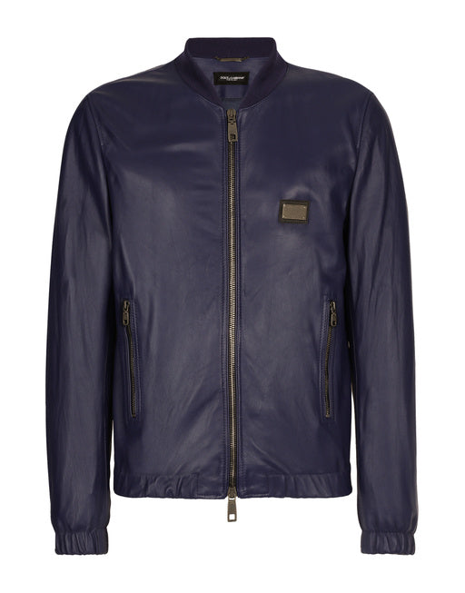 LEATHER JACKET WITH LOGO PLAQUE