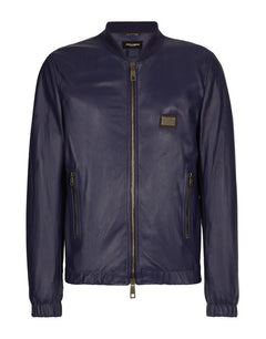 LEATHER JACKET WITH LOGO PLAQUE