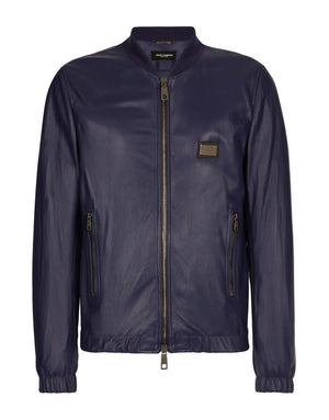 LEATHER JACKET WITH LOGO PLAQUE