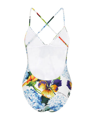 HYDRANGEA-PRINT ONE-PIECE SWIMSUIT