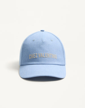 Baseball Cap Chez Valentino In Denim Con Ricamo