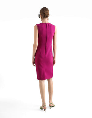 WOOL CREPE CALF-LENGTH SHEATH DRESS