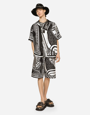 BANDANNA-PRINT SILK HAWAIIAN SHIRT