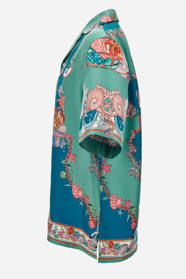 Informal Shirt In Silk Twill  Coral Theatre Print
