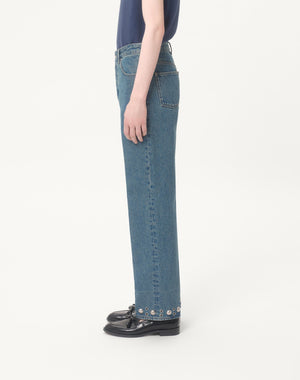 Pantalone In Denim Con Cabochons
