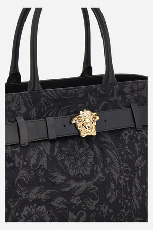 La Medusa Large Tote In Jacquard Fabric-Calf Leather