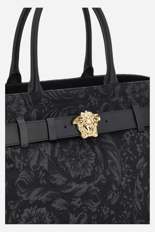 La Medusa Large Tote In Jacquard Fabric-Calf Leather