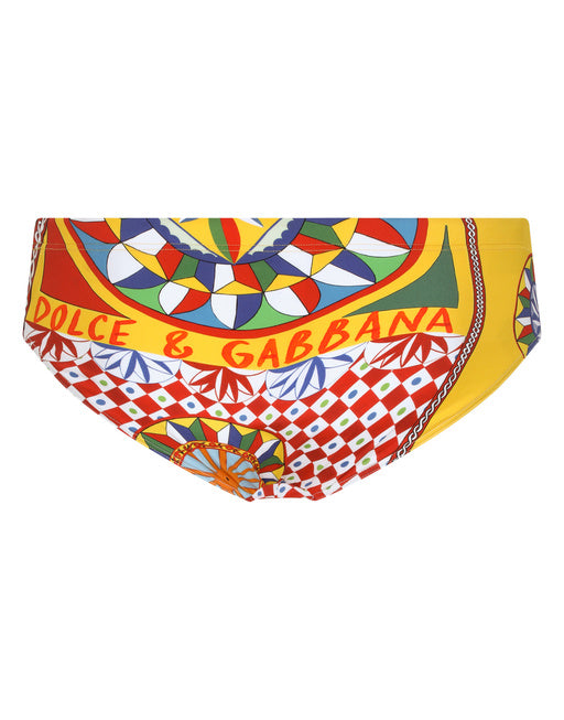 CARRETTO-PRINT SWIM BRIEFS WITH HIGH-CUT LEG