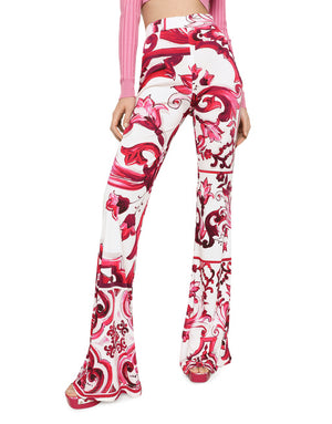 FLARED MAJOLICA-PRINT ORGANZINE PANTS