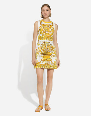SHORT MAJOLICA-PRINT BROCADE DRESS