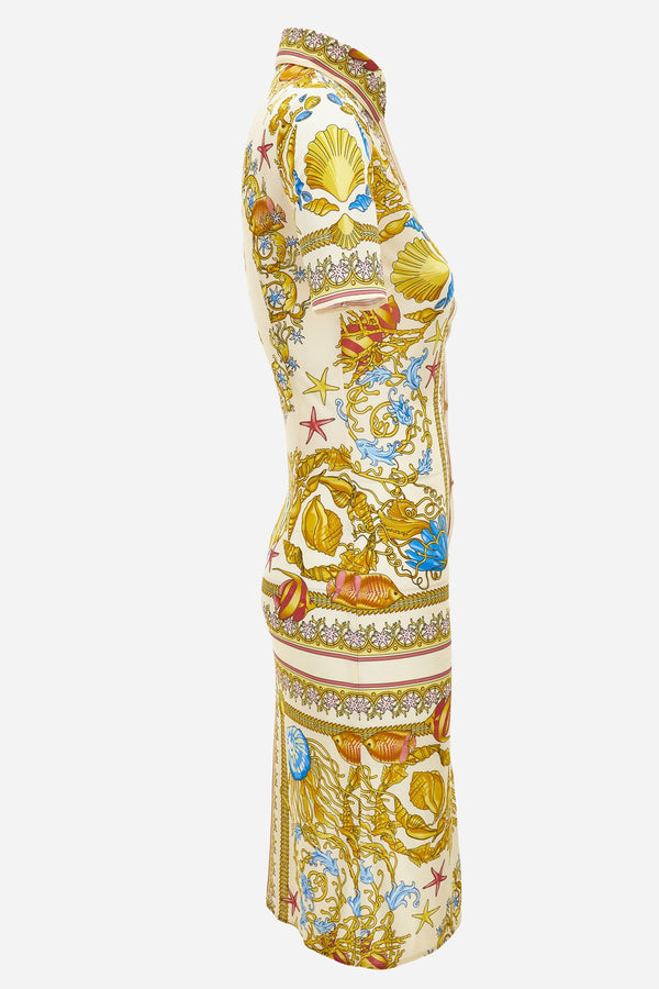 Dress In Underwater Barocco Foulard On Responsible Viscose Liquid Jersey