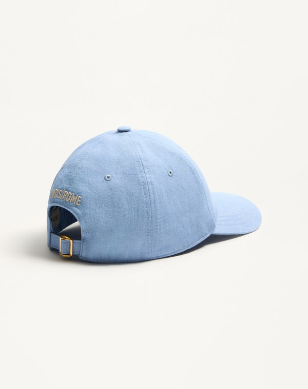 Baseball Cap Chez Valentino In Denim Con Ricamo