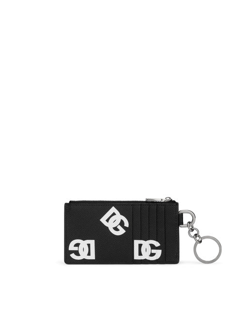 CALFSKIN CARD HOLDER WITH ALL-OVER DG PRINT AND RING