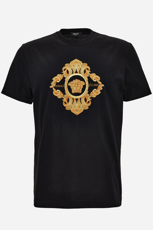 T-Shirt In Compact Cotton Jersey Fabric + Architectural Barocco Crest Embroidery