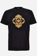 T-Shirt In Compact Cotton Jersey Fabric + Architectural Barocco Crest Embroidery