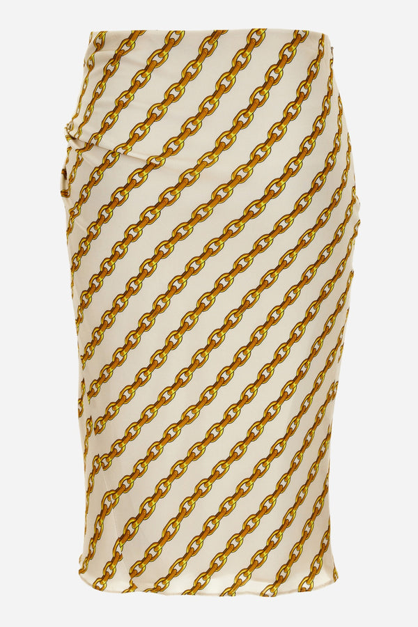 Skirt In Oblique Gold Chain Stripes On Responsible Viscose Liquid Jersey Light
