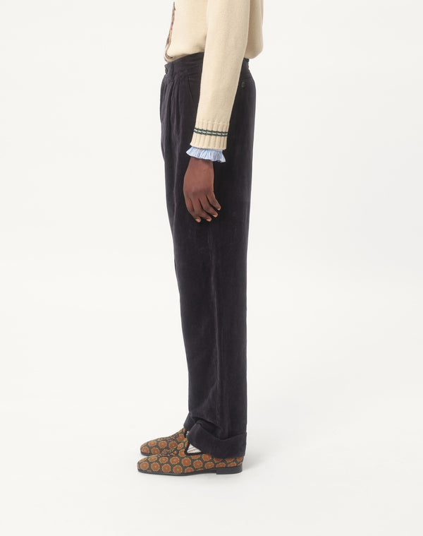Pantalone In Velluto Di Cotone E Lino Lavato