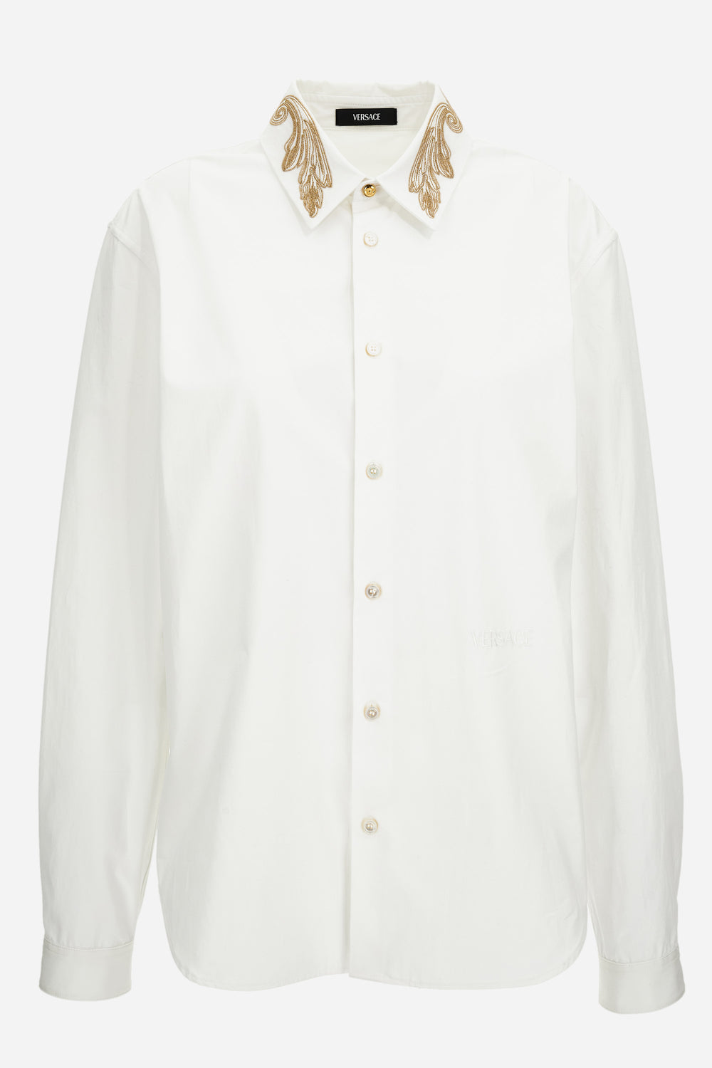Informal Shirt In Poplin Fabric-Embroidered Collar