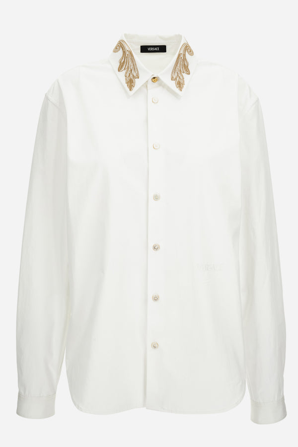 Informal Shirt In Poplin Fabric-Embroidered Collar