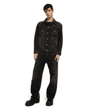 OVERSIZE WASHED JEANS WITH RHINESTONE EMBELLISHMENT