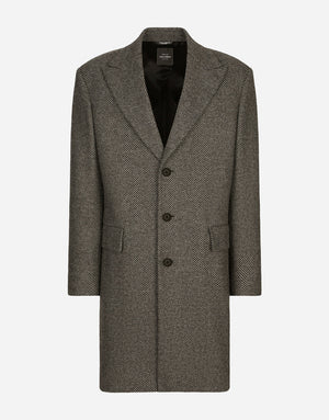 SINGLE-BREASTED HERRINGBONE WOOL JERSEY COAT
