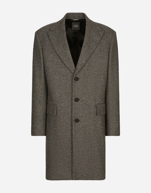 SINGLE-BREASTED HERRINGBONE WOOL JERSEY COAT