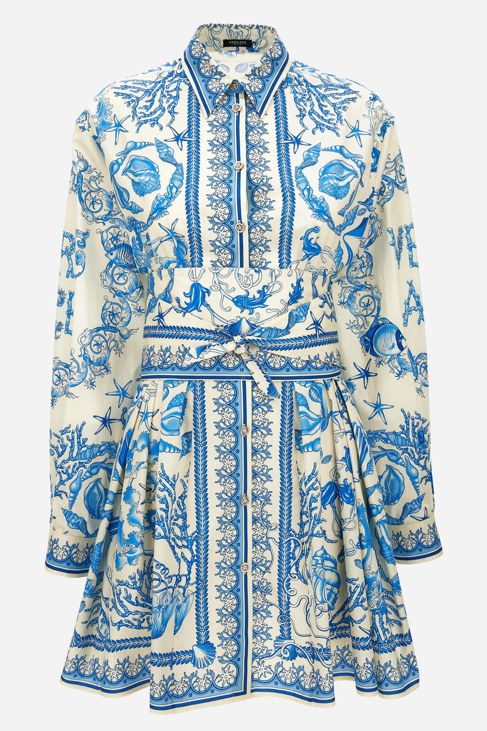 Dress In Underwater Barocco Bicolour Foulard On Cotton Poplin