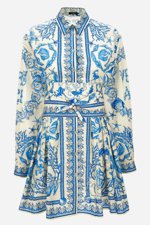 Dress In Underwater Barocco Bicolour Foulard On Cotton Poplin