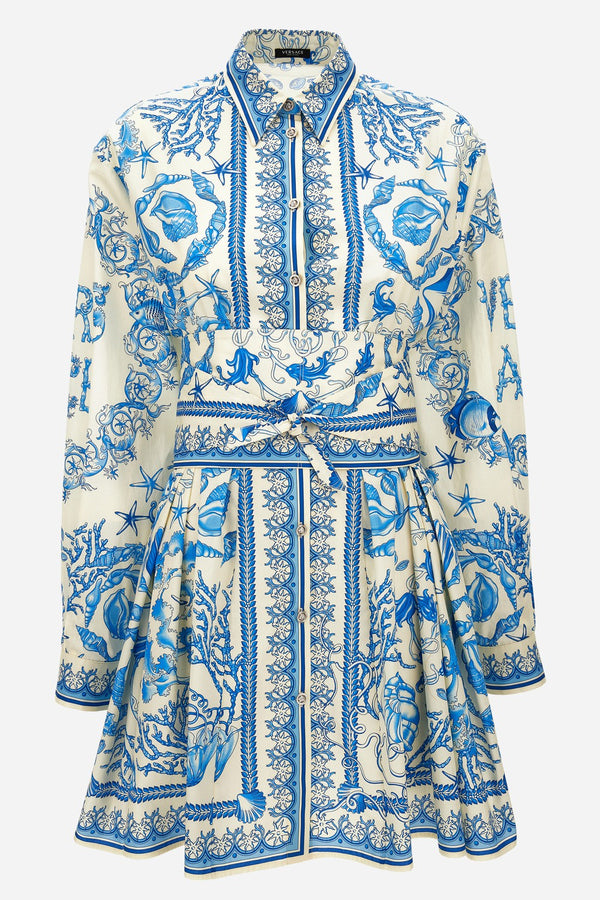 Dress In Underwater Barocco Bicolour Foulard On Cotton Poplin