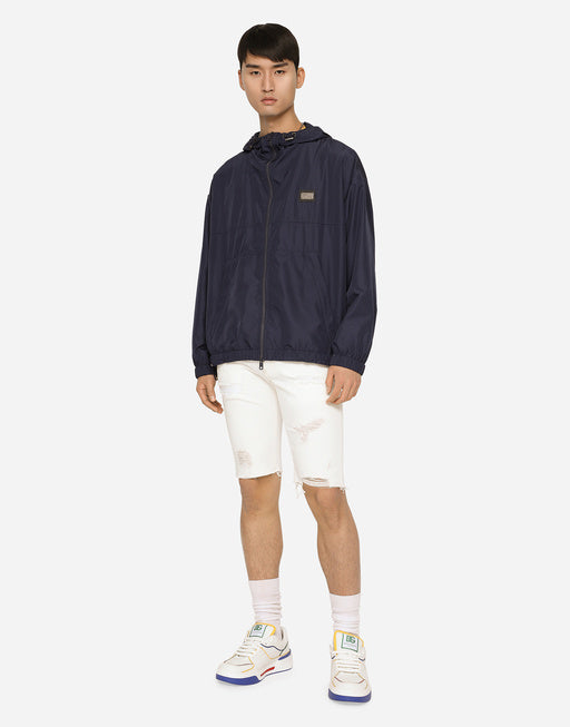 NYLON JACKET WITH HOOD AND BRANDED TAG